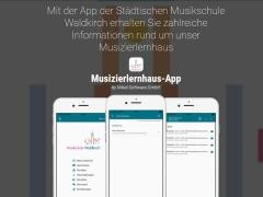 Drei Handys auf deren Bildschirm die Musikschule-App zu sehen ist.