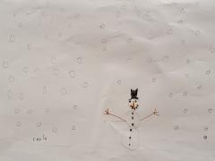 Gezeichneter Schneemann in einer Schneelandschaft. Link zum YouTube-Video "A, a,a, der Winter, der ist da."