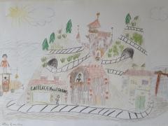 Ein gezeichnetes Lummerland aus der Jim Knopf Geschichte.